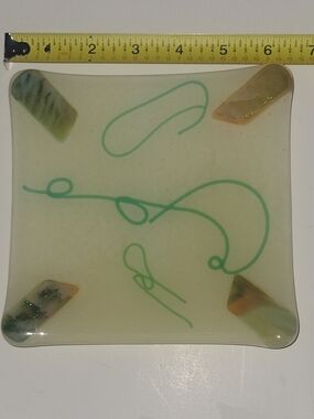 Decorative Glass Serving Plate in Pale Green with Teal Accents